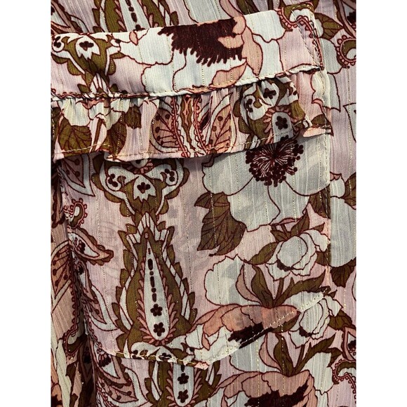 MISA Los Angeles Lara Brown Beige FloralShort Sleeve Collared Blouse Size XS - Picture 4 of 11